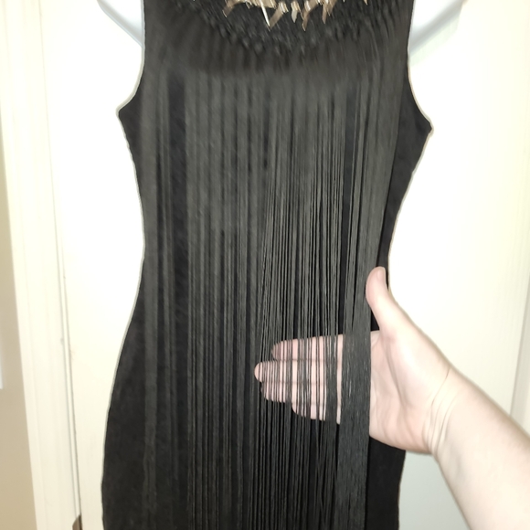 Black fringe tank style bodycon dress with spiked studs and fringe sz Large NWT - Picture 9 of 12